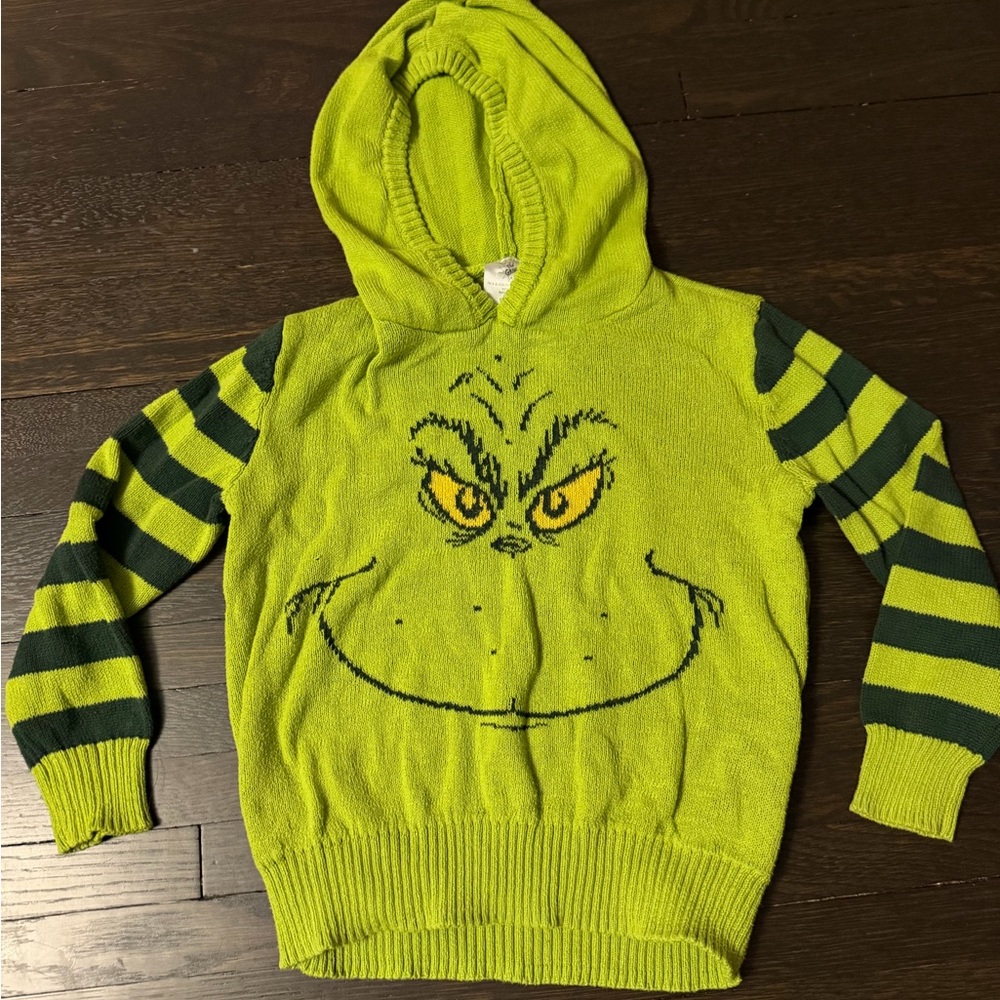 Green Grinch Hoodie with Striped Sleeves